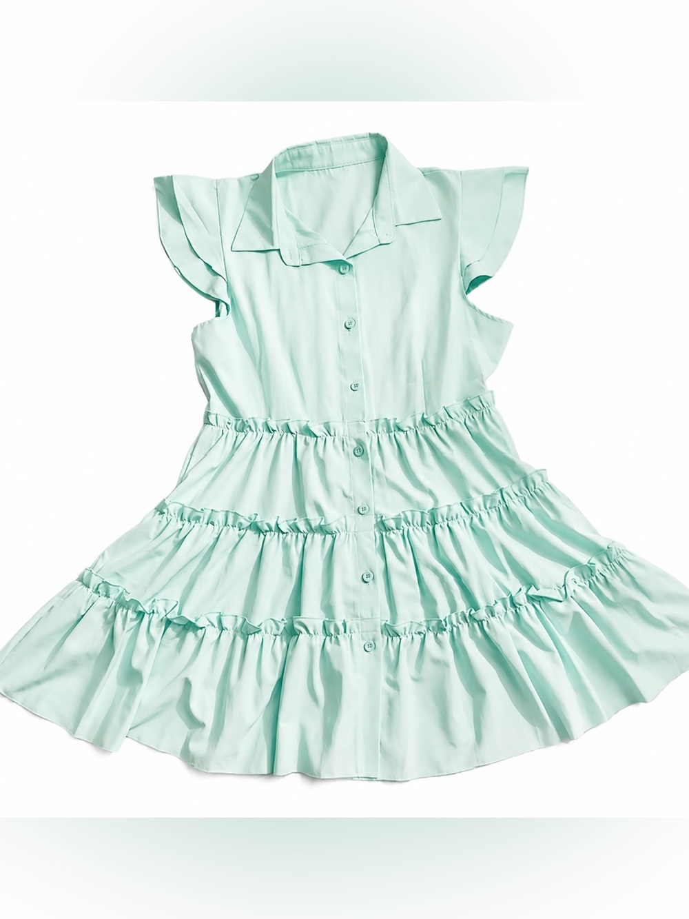 Aqua Teal Ruffle Tiered Dress